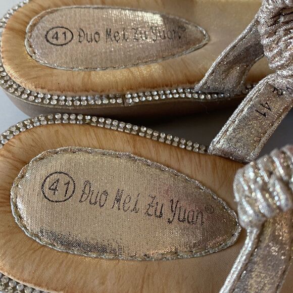 NEW! Gorgeous Duo Mei Zy Yuan Rhinestone Gold Sandals Size 41 - Picture 5 of 9
